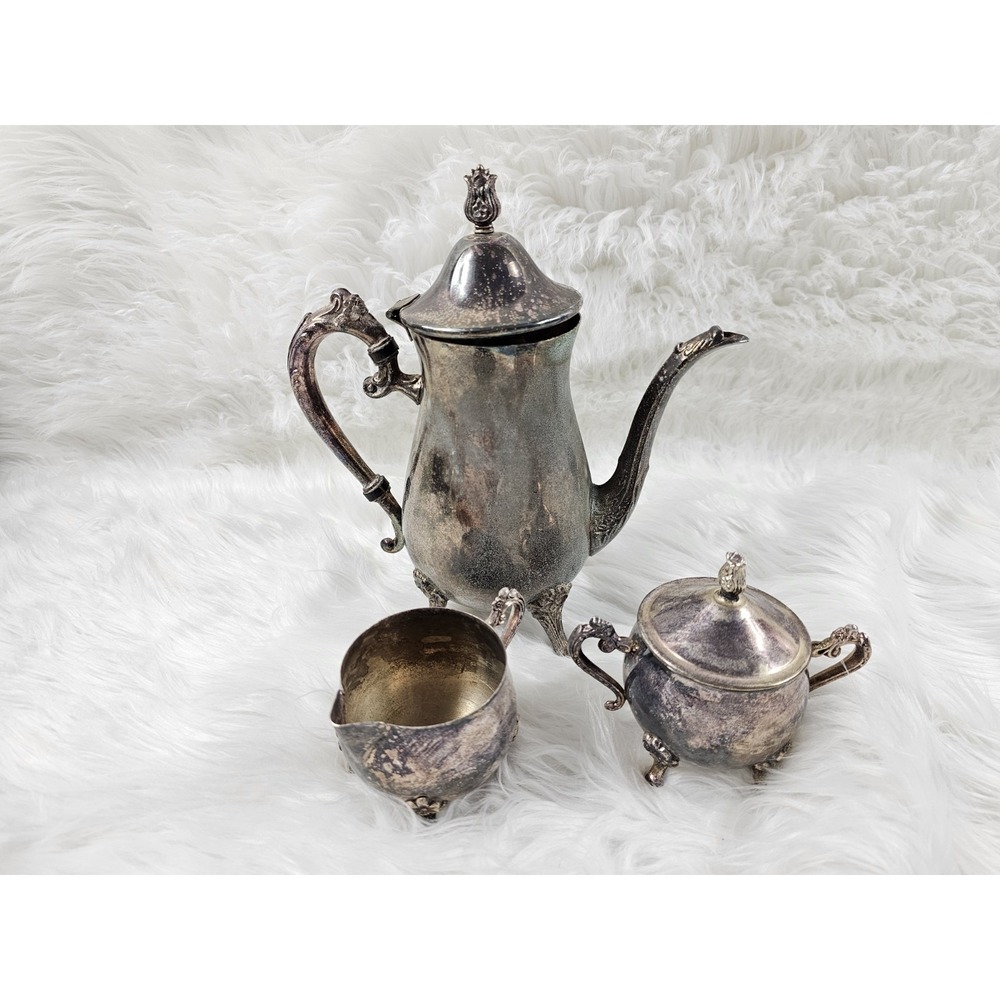 Vintage Leonard Silverplate 3pc Coffee Tea Pot - Sugar - Creamer